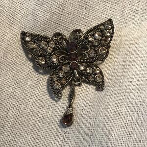 Beautiful Vintage Rhinestone Butterfly Brooch Pin Gold/Brown Tones